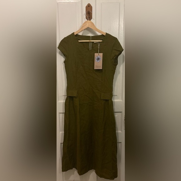 Baltic Linen Jura Olive Green Pure Linen Dress Size 36 Small - Picture 7 of 16